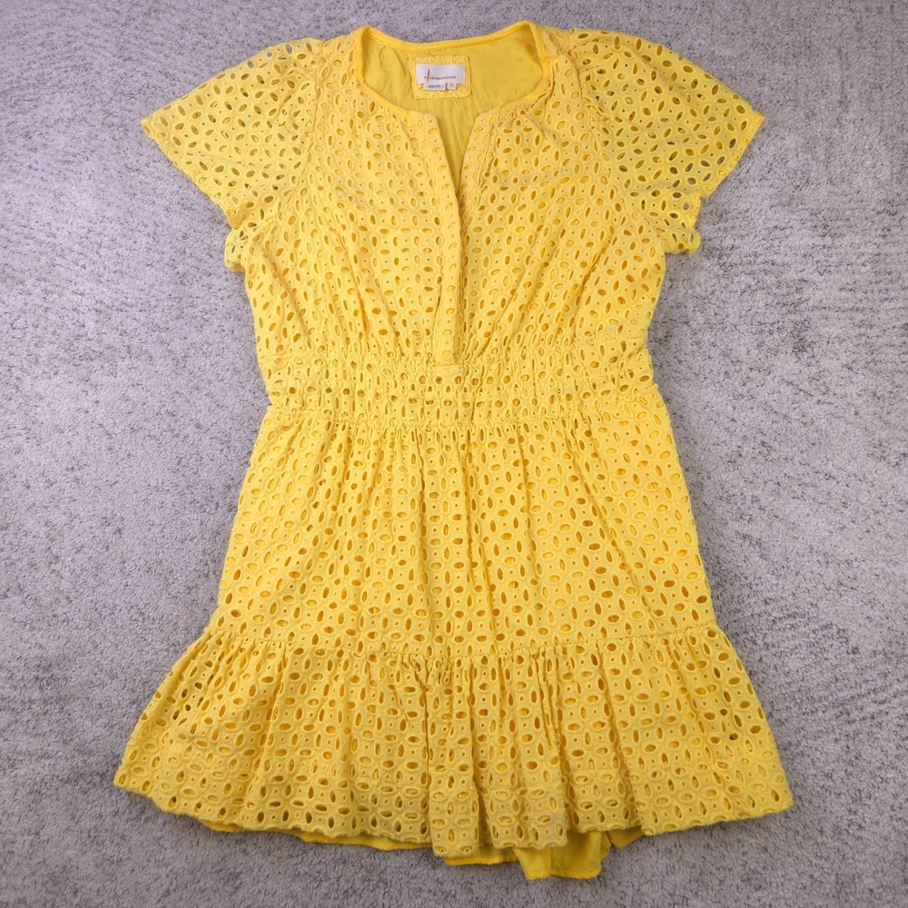 Anthropologie Dress Womens Size 1X Somerset Eyelet Mini Yellow V-Neck Pullover
